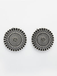 Thumbnail for NVR Women Set of 3 Silver Plated Round Shape Oxidized Traditional Jhumka & Stud Earrings