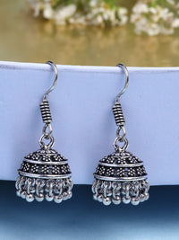 Thumbnail for NVR Women Set of 3 Silver Plated Round Shape Oxidized Traditional Jhumka & Stud Earrings