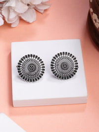 Thumbnail for NVR Women Set of 3 Silver Plated Round Shape Oxidized Traditional Jhumka & Stud Earrings