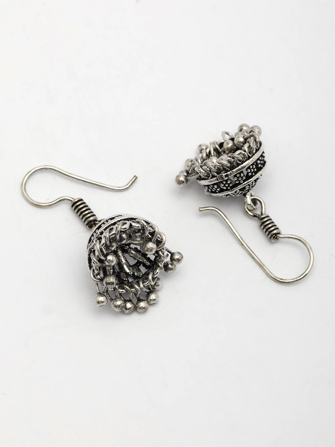NVR Women Set of 3 Silver Plated Round Shape Oxidized Traditional Jhumka & Stud Earrings
