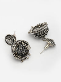 Thumbnail for NVR Women Set of 3 Silver Plated Round Shape Oxidized Traditional Jhumka & Stud Earrings
