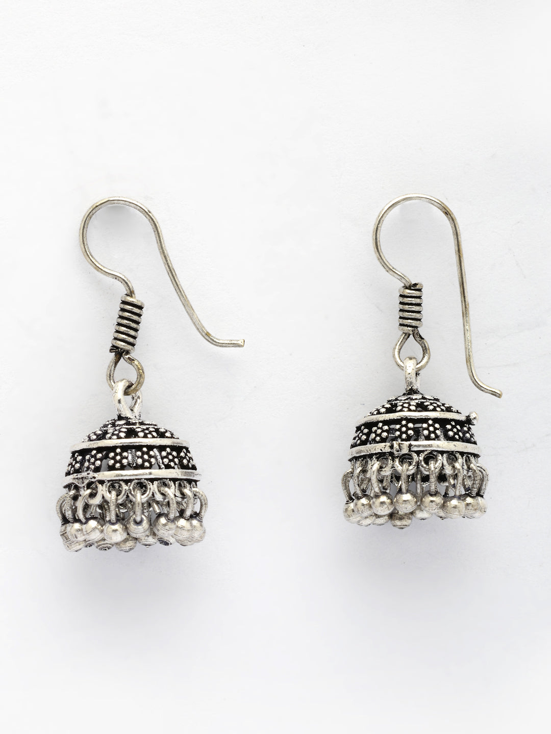 NVR Women Set of 3 Silver Plated Round Shape Oxidized Traditional Jhumka & Stud Earrings