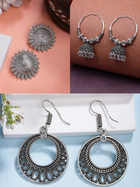 Thumbnail for NVR Women Set of 3 Silver Plated Oxidized Traditional Earrings