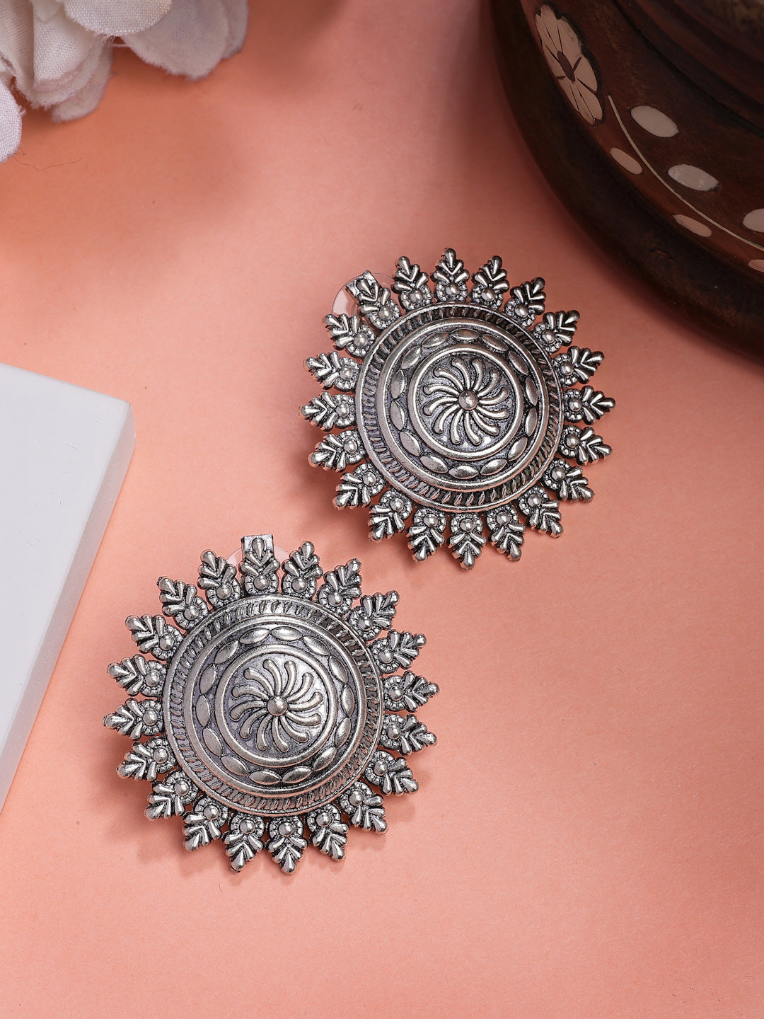 NVR Women Set of 3 Silver Plated Oxidized Traditional Earrings