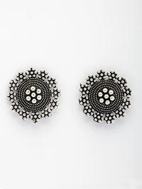 Thumbnail for NVR Women Set of 3 Silver-Plated Oxidized Contemporary Jhumkas & Stud Earrings