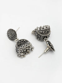Thumbnail for NVR Women Set of 3 Silver-Plated Oxidized Contemporary Jhumkas & Stud Earrings