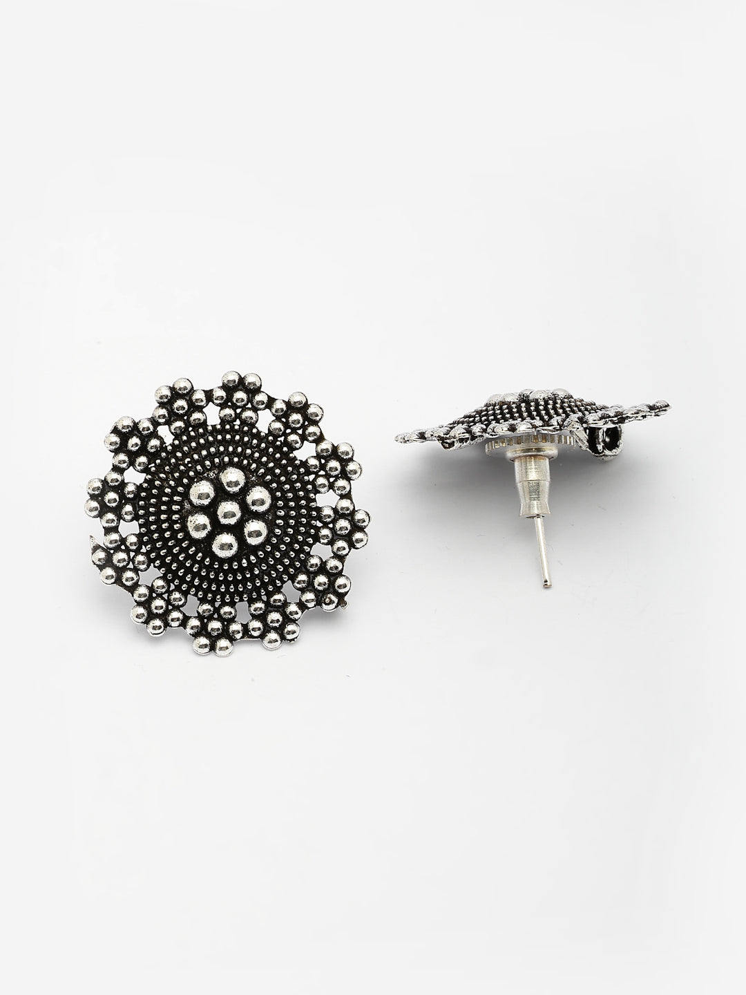 NVR Women Set of 3 Silver-Plated Oxidized Contemporary Jhumkas & Stud Earrings