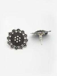Thumbnail for NVR Women Set of 3 Silver-Plated Oxidized Contemporary Jhumkas & Stud Earrings