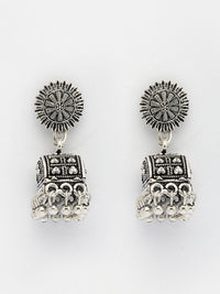 Thumbnail for NVR Women Set of 3 Silver-Plated Oxidized Contemporary Jhumkas & Stud Earrings
