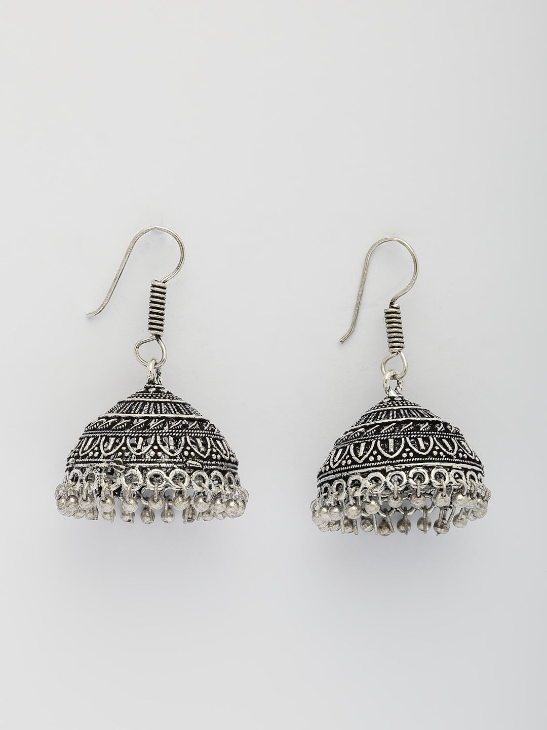 NVR Women Ethnic Set of 3 Oxidized Silver-Plated Jhumka & Chandbali Earrings