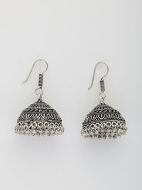 Thumbnail for NVR Women Ethnic Set of 3 Oxidized Silver-Plated Jhumka & Chandbali Earrings