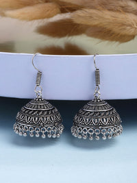 Thumbnail for NVR Women Ethnic Set of 3 Oxidized Silver-Plated Jhumka & Chandbali Earrings