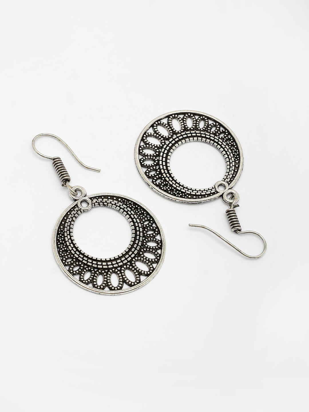 NVR Women Ethnic Set of 3 Oxidized Silver-Plated Jhumka & Chandbali Earrings