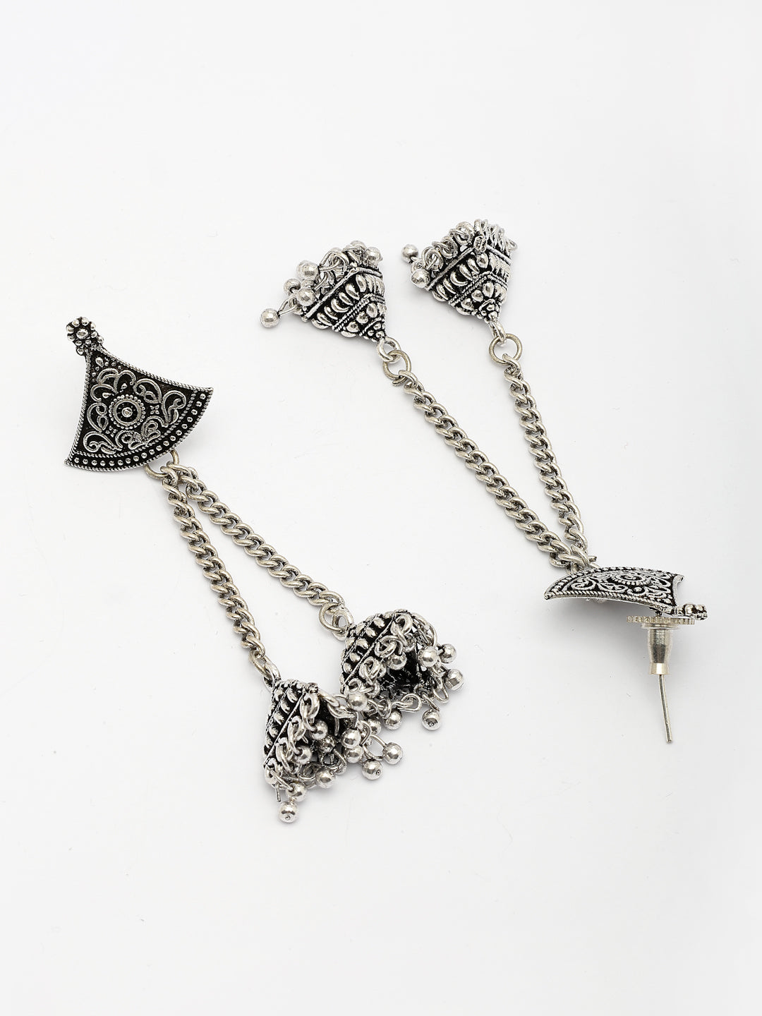 NVR Women Ethnic Set of 3 Oxidized Silver-Plated Jhumka & Chandbali Earrings