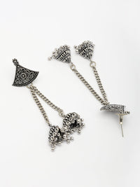 Thumbnail for NVR Women Ethnic Set of 3 Oxidized Silver-Plated Jhumka & Chandbali Earrings