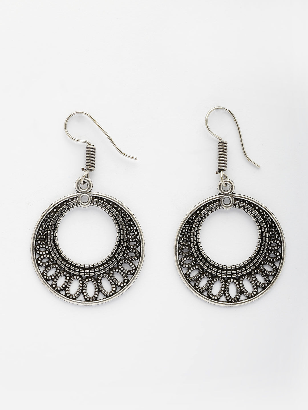 NVR Women Ethnic Set of 3 Oxidized Silver-Plated Jhumka & Chandbali Earrings