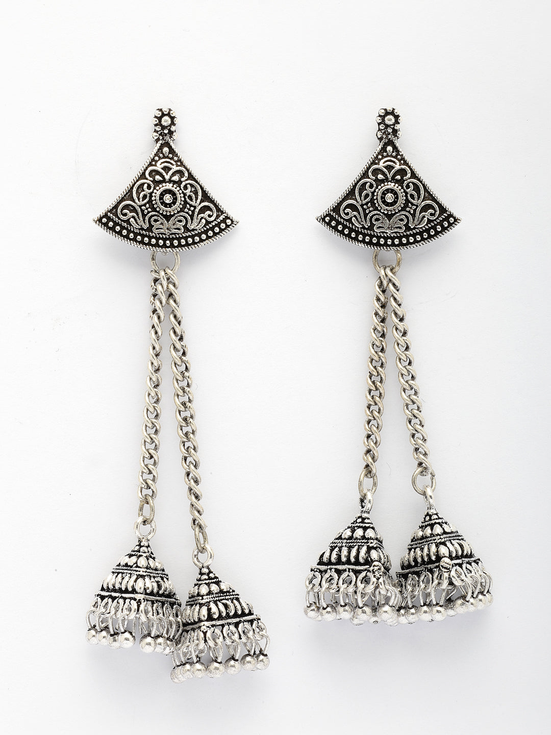 NVR Women Ethnic Set of 3 Oxidized Silver-Plated Jhumka & Chandbali Earrings