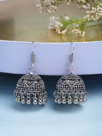 Thumbnail for NVR Women's Set of 3 Silver Plated Oxidized Contemporary Jhumka Earrings