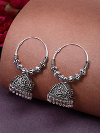 Thumbnail for NVR Women's Set of 3 Silver Plated Oxidized Contemporary Jhumka Earrings