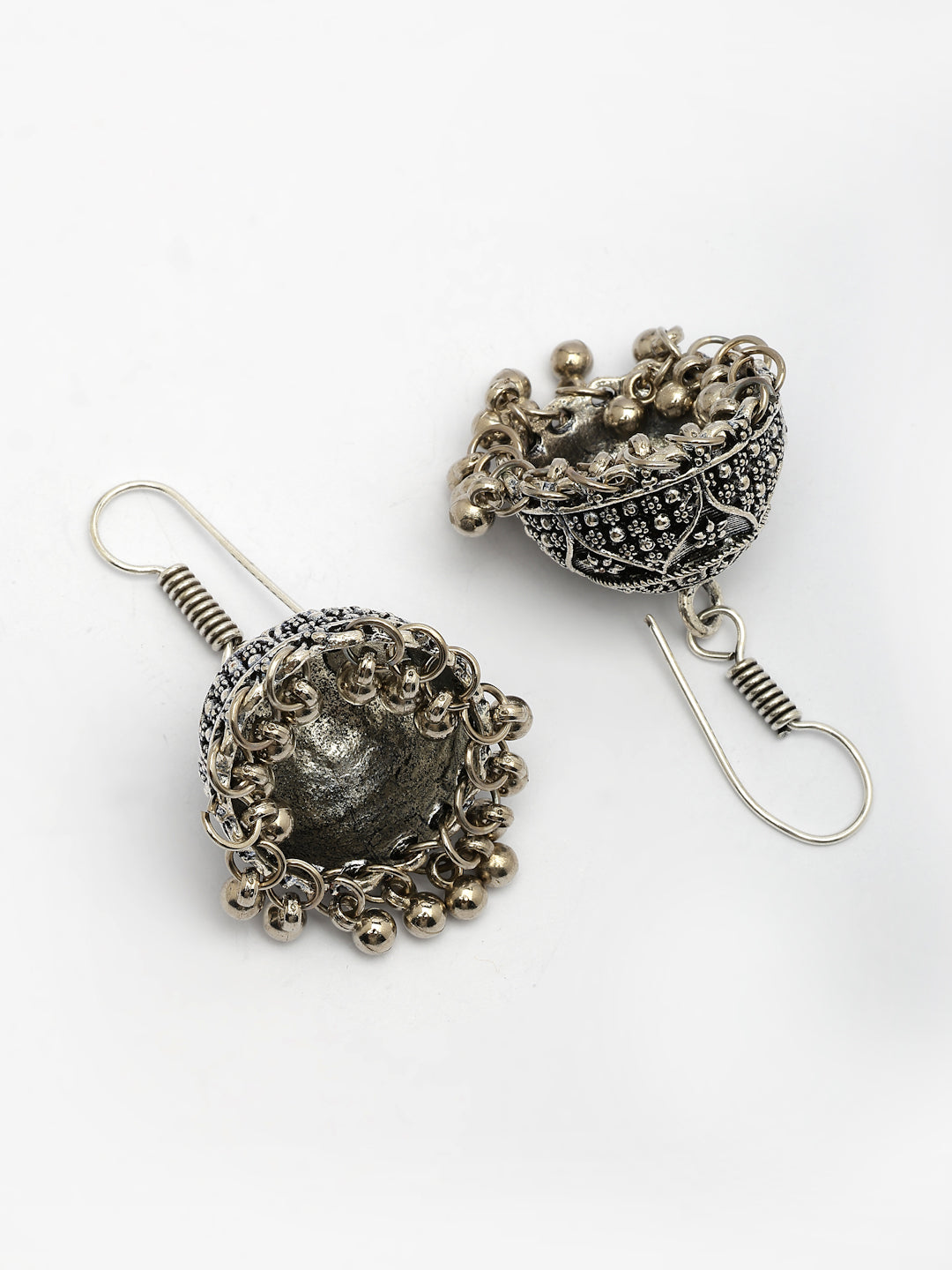 NVR Women's Set of 3 Silver Plated Oxidized Contemporary Jhumka Earrings