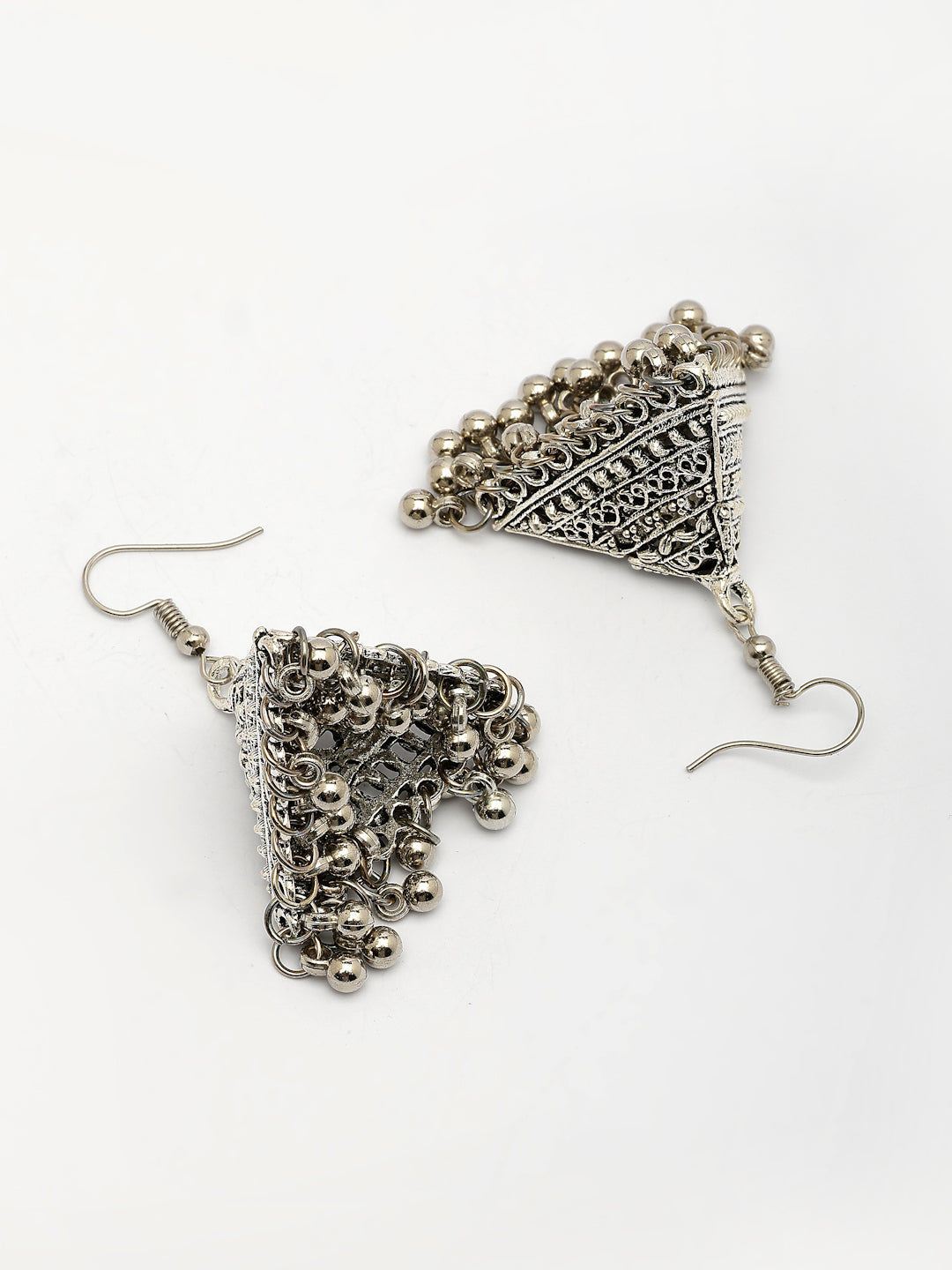 NVR Women's Set of 3 Silver Plated Oxidized Contemporary Jhumka Earrings