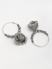 Thumbnail for NVR Women's Set of 3 Silver Plated Oxidized Contemporary Jhumka Earrings