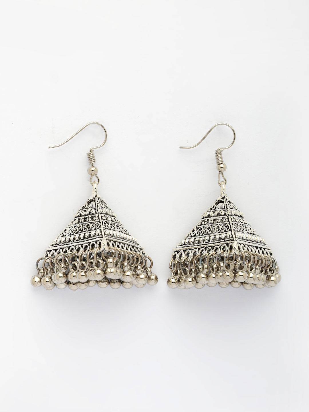 NVR Women's Set of 3 Silver Plated Oxidized Contemporary Jhumka Earrings