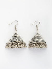 Thumbnail for NVR Women's Set of 3 Silver Plated Oxidized Contemporary Jhumka Earrings