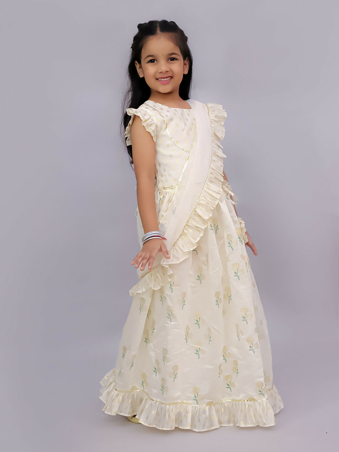 Lil Drama Mishti Off White Lehanga Choli Dupatta Set For Girls