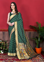 Thumbnail for Vedant Vastram Soft Litchi Silk Paithani Silk Saree - Bottle Green - Distacart