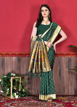 Thumbnail for Vedant Vastram Soft Litchi Silk Paithani Silk Saree - Bottle Green - Distacart