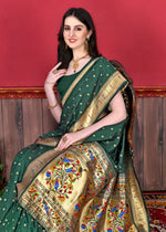 Thumbnail for Vedant Vastram Soft Litchi Silk Paithani Silk Saree - Bottle Green - Distacart