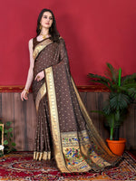 Thumbnail for Vedant Vastram Soft Litchi Silk Paithani Silk Saree - Brown - Distacart