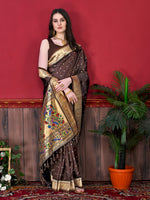 Thumbnail for Vedant Vastram Soft Litchi Silk Paithani Silk Saree - Brown - Distacart