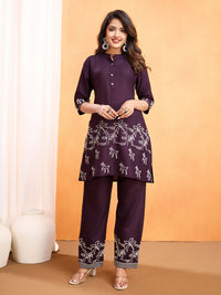 Thumbnail for Lyush Women Party Wear Embroidery Worked Kurta With Pant - Wine