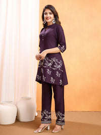 Thumbnail for Lyush Women Party Wear Embroidery Worked Kurta With Pant - Wine