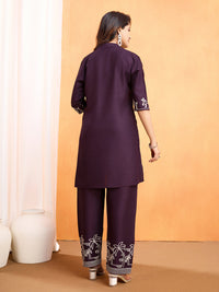 Thumbnail for Lyush Women Party Wear Embroidery Worked Kurta With Pant - Wine