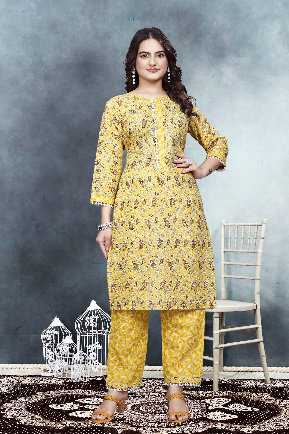Lyush Women Party Wear Embroidery Worked Kurta With Pant - Yellow