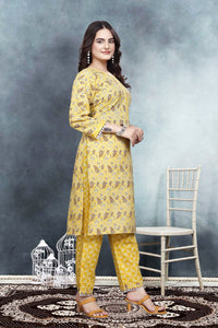 Thumbnail for Lyush Women Party Wear Embroidery Worked Kurta With Pant - Yellow