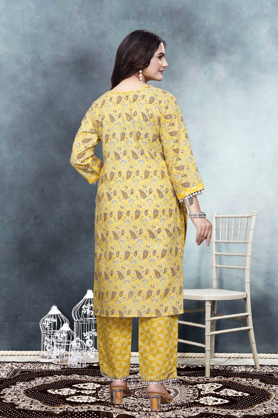 Lyush Women Party Wear Embroidery Worked Kurta With Pant - Yellow