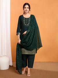 Thumbnail for Lyush Women Party Wear Embroidery Worked Kurta With Pant And Dupatta Set - Green
