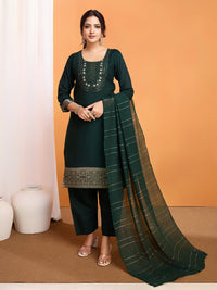 Thumbnail for Lyush Women Party Wear Embroidery Worked Kurta With Pant And Dupatta Set - Green