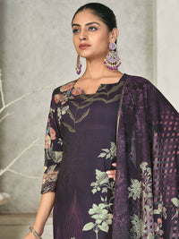 Thumbnail for Aastha Fashion Women's Violet Pashmina Floral Digital Printed Kurta with Trouser & Dupatta - Distacart