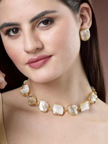 NVR Women's Gold-Plated Mother of Pearl Handcrafted Jewellery Set - Distacart