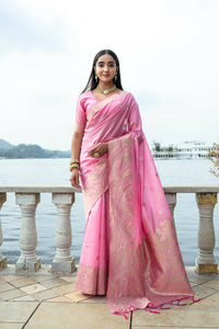Thumbnail for Aastha Fashion Pink Woven Soft Silk Saree with Blouse - Distacart
