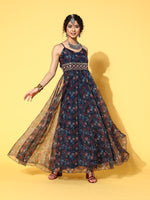 Thumbnail for Yufta Navy Blue Ethnic Maxi Dress - Distacart