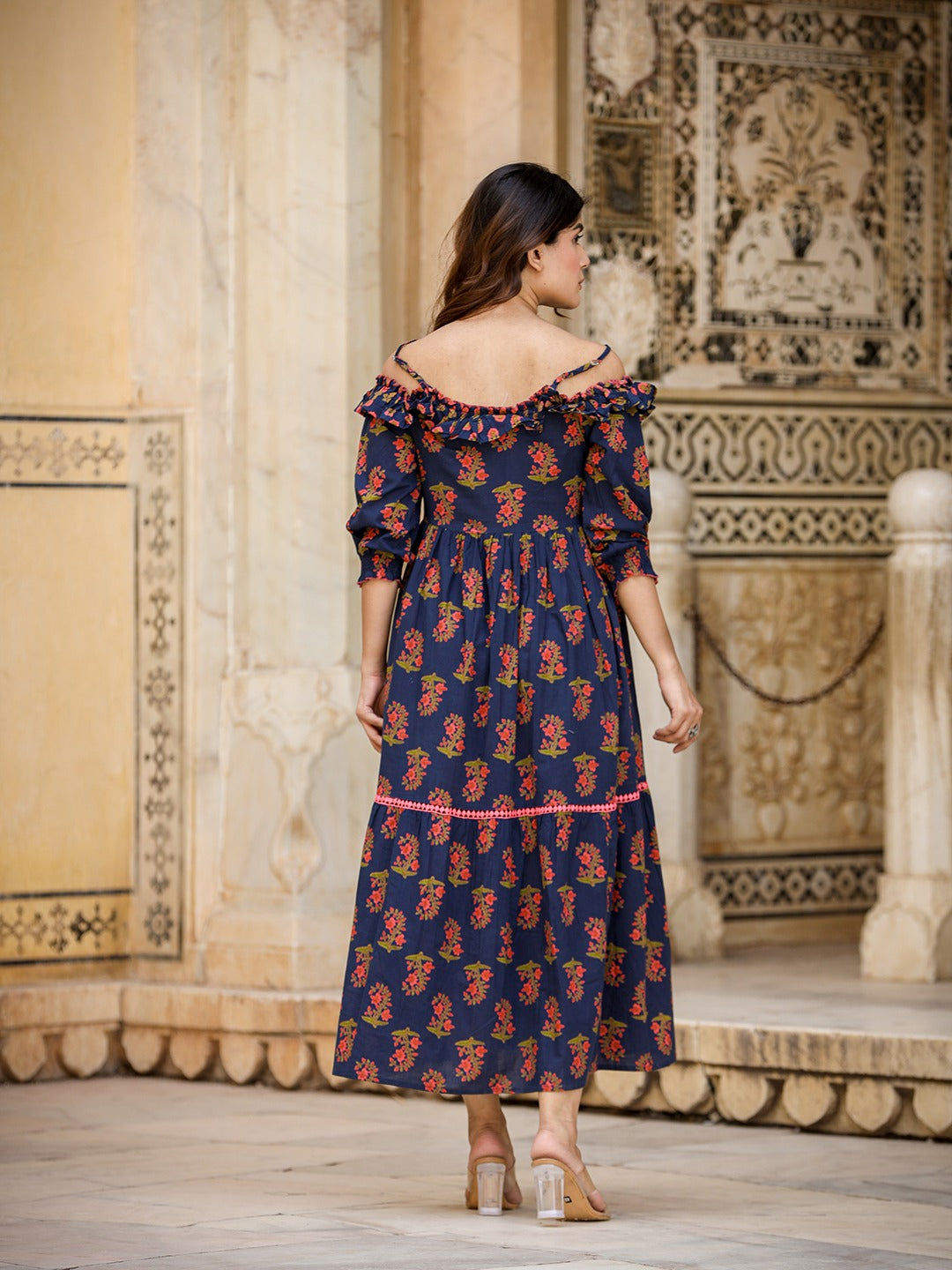 Yufta Navy Blue Floral Printed Dress - Distacart