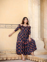 Thumbnail for Yufta Navy Blue Floral Printed Dress - Distacart