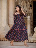 Thumbnail for Yufta Navy Blue Floral Printed Dress - Distacart