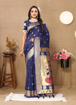 Thumbnail for Lorenvalley Fashion Navyblue Soft Paithani Silk Woven Design Rich Zari Meenakari Weaving Saree - Distacart